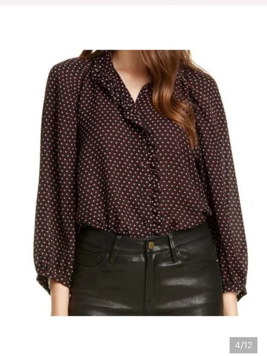 FRAME 100% Silk Black Heart Print Grace Blouse - Picture 1 of 5